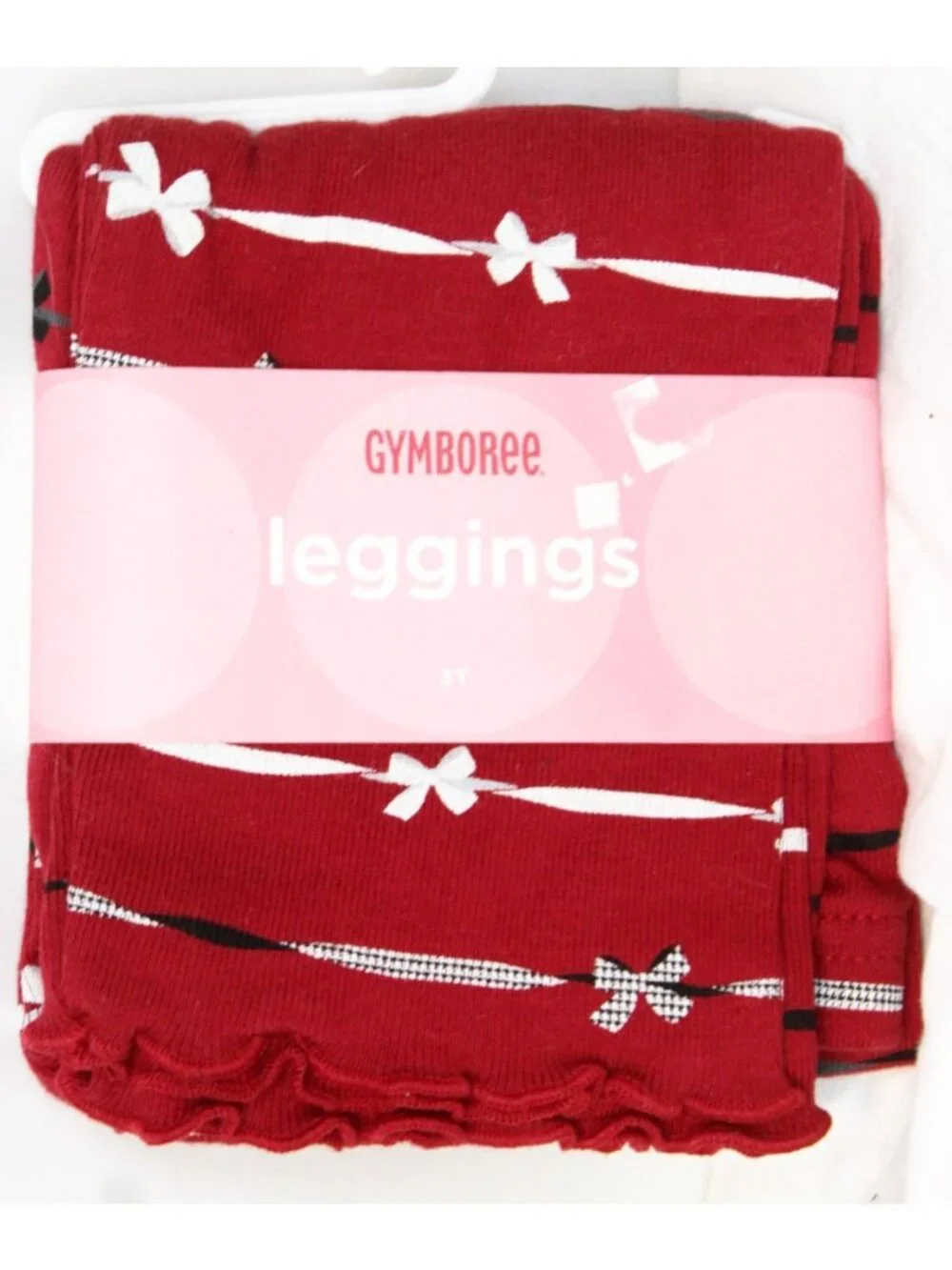2008 Gymboree Holiday Friends Red Leggings 3T Ribbons Bows Print Lettuce Edge